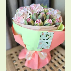 Букет из зефира «Розовая гортензия» / 28-30см