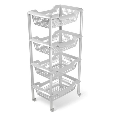 Этажерка универсальная "Джета" 4 корзины на колесиках (светло-серая)