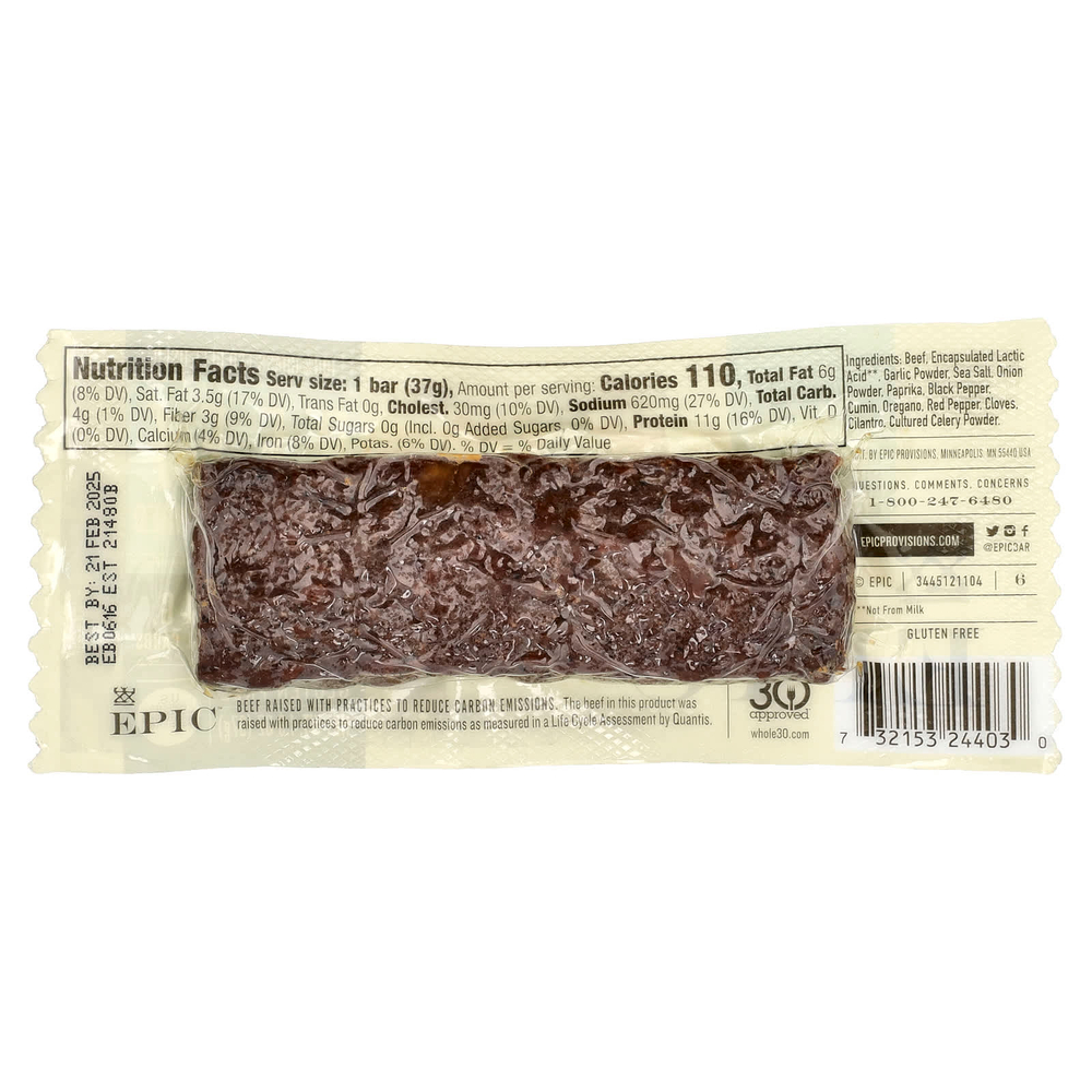 Epic Bar, Говяжий батончик, в стиле барбакоа, 37 г (1,3 унции)