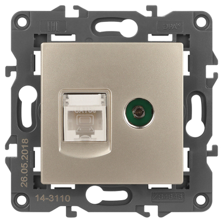 14-3110-04 ЭРА Розетка RJ45+TV, IP20, шампань