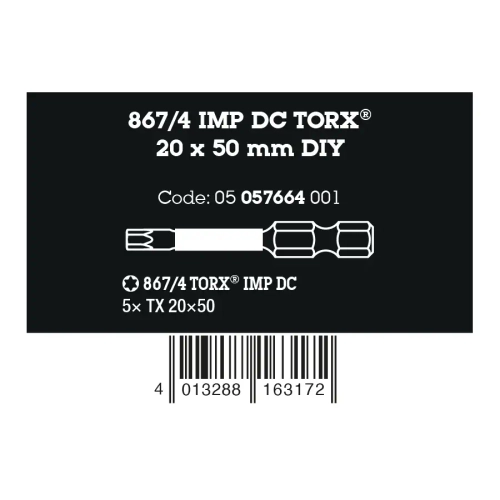 Биты ударные TORX 20 x 50 мм WERA 05057664001