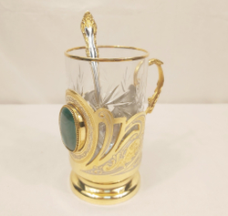 Подстаканник "Малахит" с ложечкой в футляре
