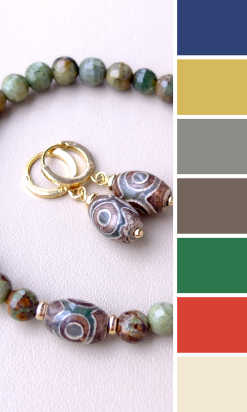 браслет и серьги с яшмой и агатом