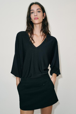 ZARA ЮБКА-ШОРТЫ С КАРМАНАМИ, ЧЕРНЫЙ