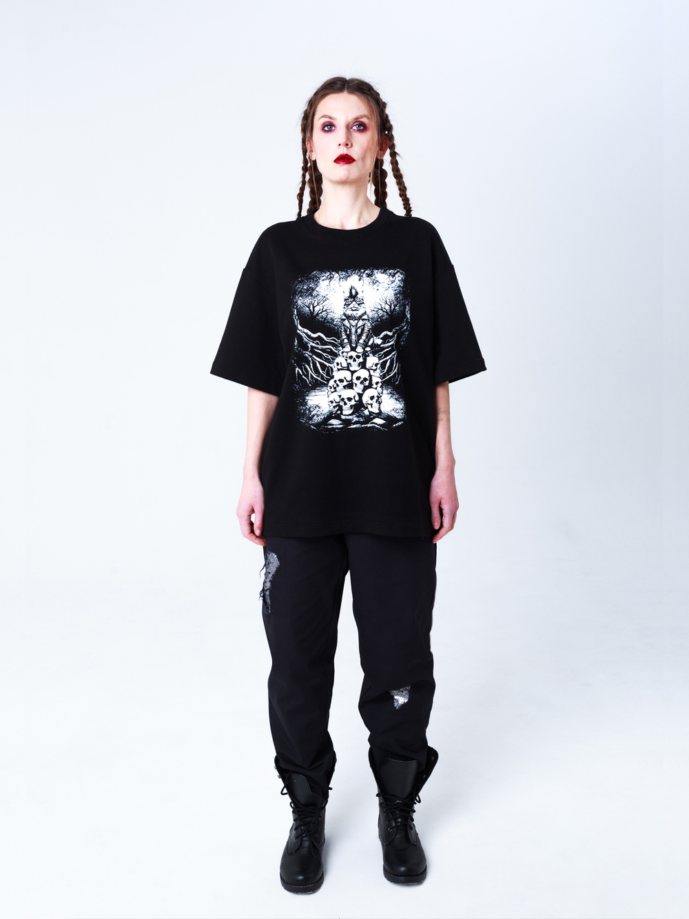 Футболка с принтом "Кот Баюн". Черная