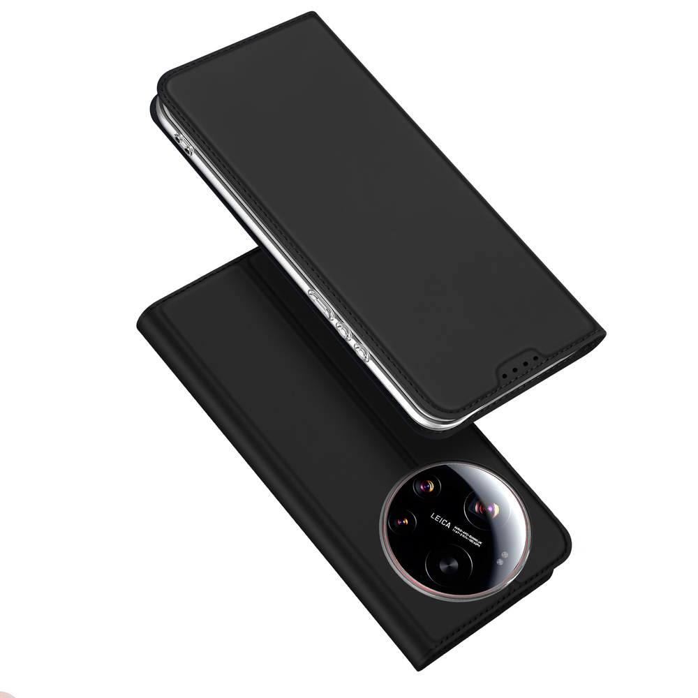 Чехол книжка черного цвета из кожи для Xiaomi 17 Ultra, серия Skin Pro Series от Dux Ducis