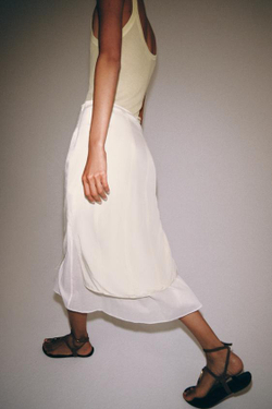 ZARA КОМБИНИРОВАННАЯ ЮБКА МИДИ — ZW COLLECTION, ЭКРЮ