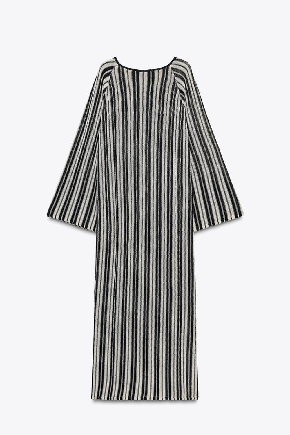 ZARA ТРИКОТАЖНОЕ ПЛАТЬЕ В ПОЛОСКУ С ЛЬНОМ, ЭКРЮ/ЧЕРНЫЙ