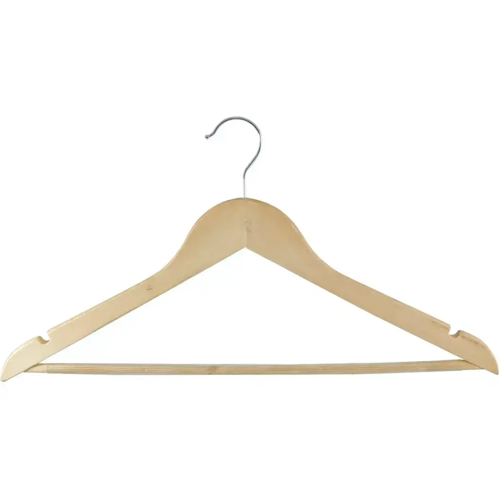 Вешалка деревянная W2-PA с перекладиной, с антискользящим резиновым покрытием