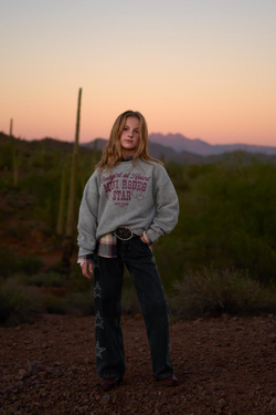 ZARA ТОЛСТОВКА С НАДПИСЬЮ COWGIRL, СЕРЫЙ МЕЛАНЖ