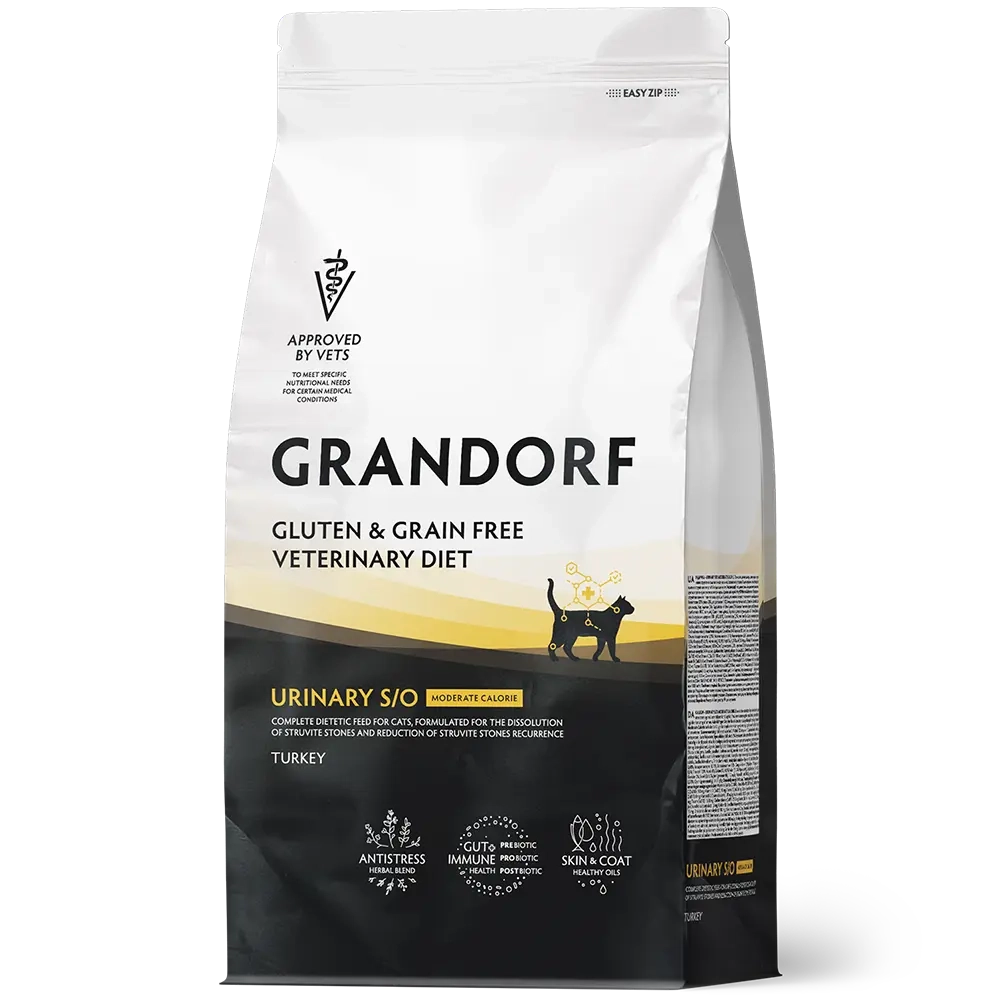 GRANDORF URINARY S/O MODERATE CALORIE сухой корм для кошек / при лишнем весе, способствует растворению струвитных камней и предотвращению их повторного образования (2 кг)