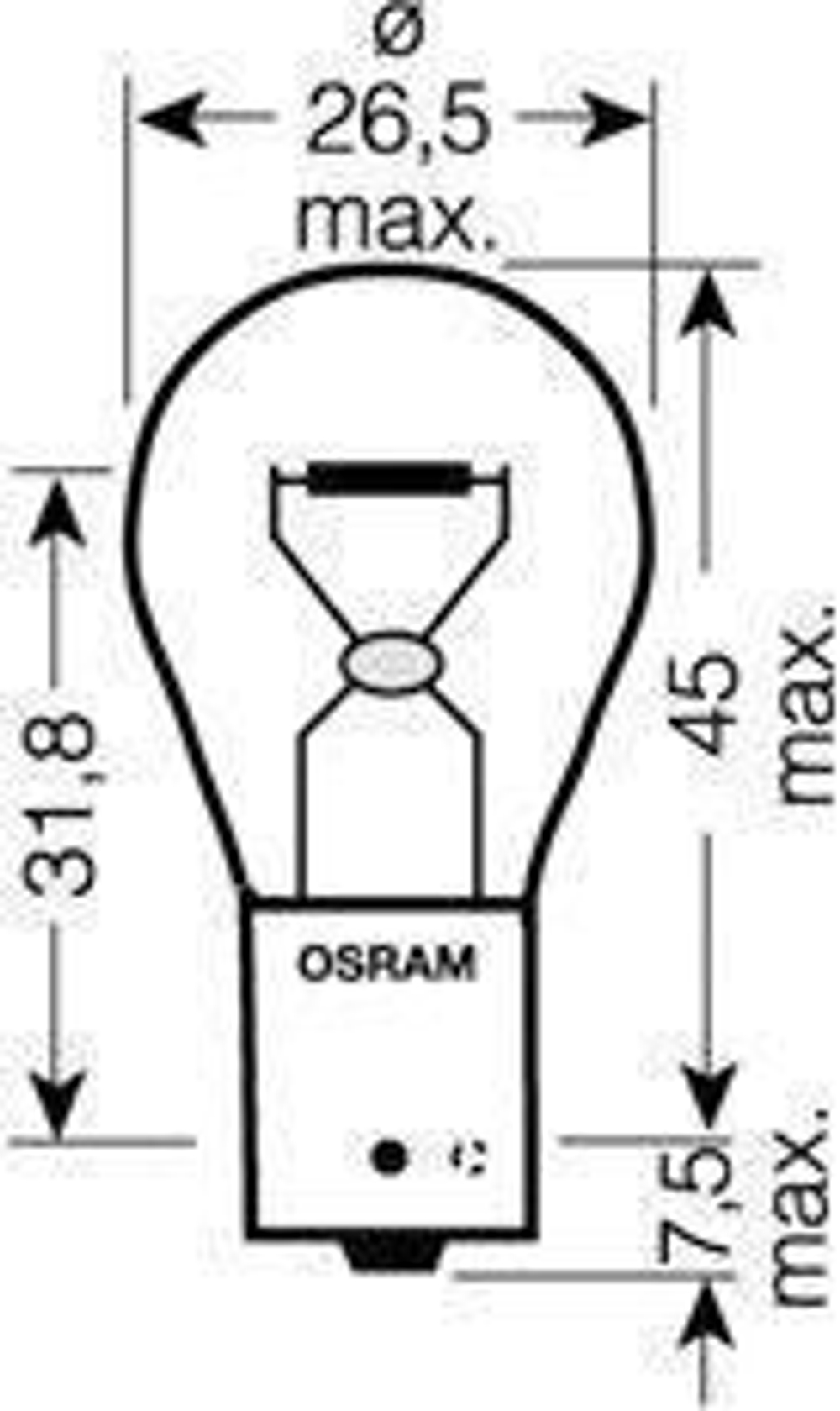 Лампа 12 В 21 Вт 1-контактная смещенный металлический цоколь желтая Osram