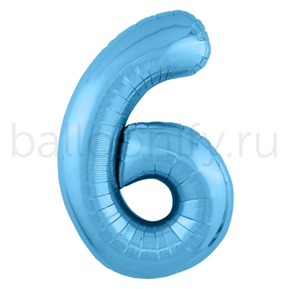 Шар ЦИФРА 6 Металлик Cool Blue 40" 102 см