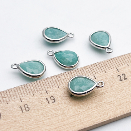 Подвеска Капля, амазонит, цвет серебро (родий), размер около 14*9,5 мм, цена за 1 шт