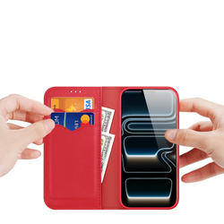 Чехол книжка из натуральной кожи красного цвета для iPhone 17 Pro Max, серия Hivo Series Case (защита RFID) от Dux Ducis