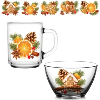 Набор посуды салатник 450мл +кружка 200мл «Со вкусом праздника» 5 видов vip