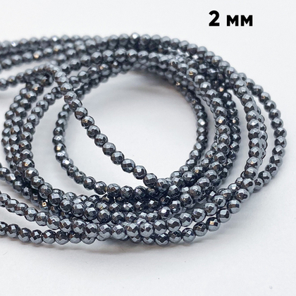 Гематит Шар граненый бусины (имитация), цвет черный, диаметр 2 мм, цена за нить 39 см