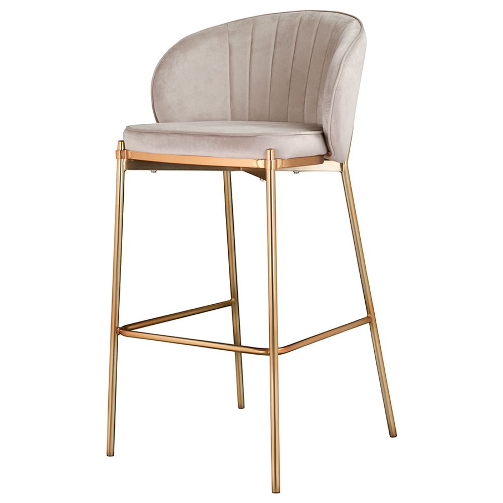 Стул барный Coral, велюр, серо-бежевый