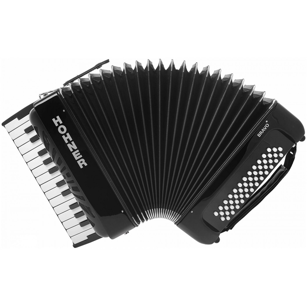 Hohner The New Bravo I 49 F black аккордеон, 26 клавиш (B-C), 49 басов, одноголосый, 4-рядный, выборный аккомпанемент (Freebass system), габариты (высота x глубина): 31 x 18,5 см, вес: 3,9 кг, цвет: черный. В комплекте ремни и чехол.