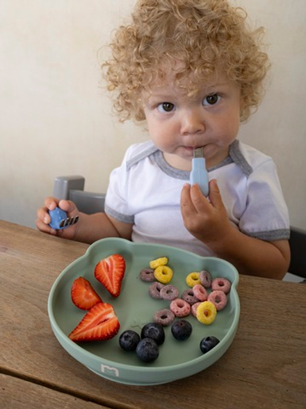 Силиконовая тарелка на присоске 400 мл Мишка, Mint