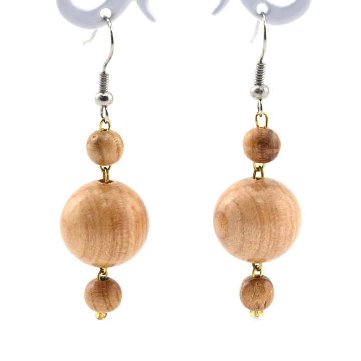 Серьги Снежок цвет светло-коричневый, дерево 15x30 мм