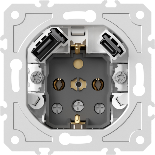Механизм розетки Schuko 16А 250 В~ с зарядным устройством USB A+C, 5V/3A, мощность 20W, на винтах