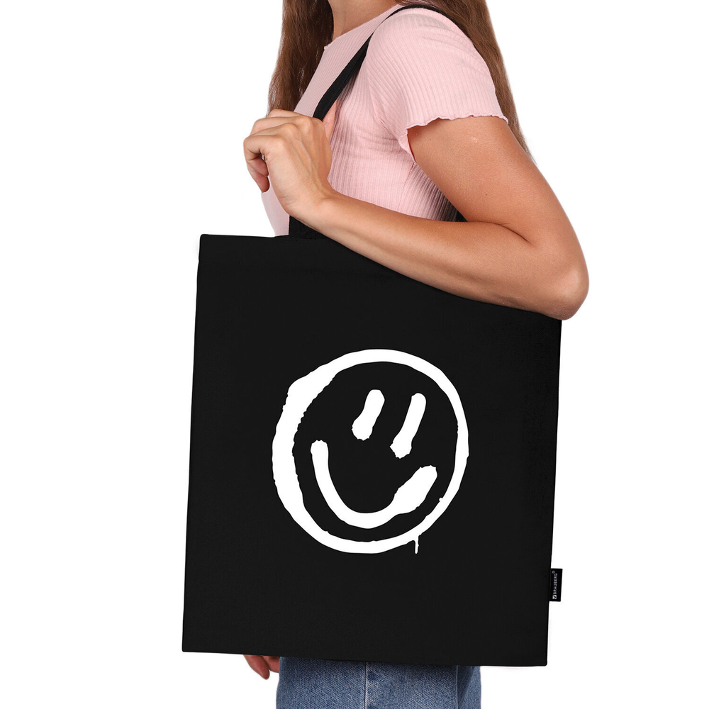 Сумка шоппер BRAUBERG канвас 40х35 см черный "Smiley" (2 штуки в упаковке)