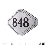 Номерок на дверь квартиры 848, для кабинета, офиса, шильдик 9 х 7 см, серебристый, Айдентика Технолоджи