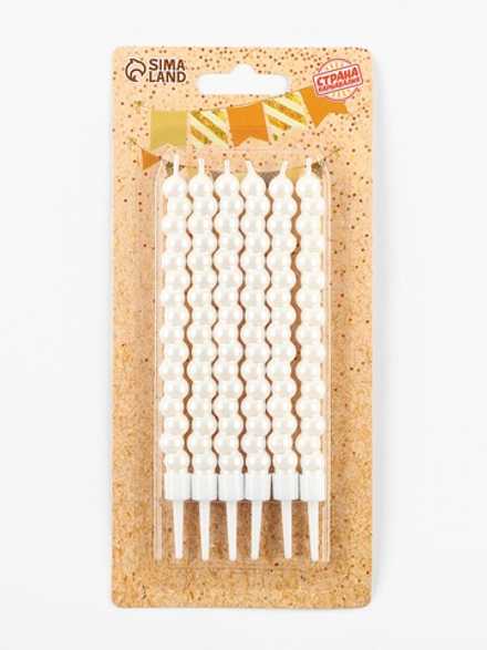 Свечи для торта "Жемчужины" перламутр с держателями (6 шт/уп.)