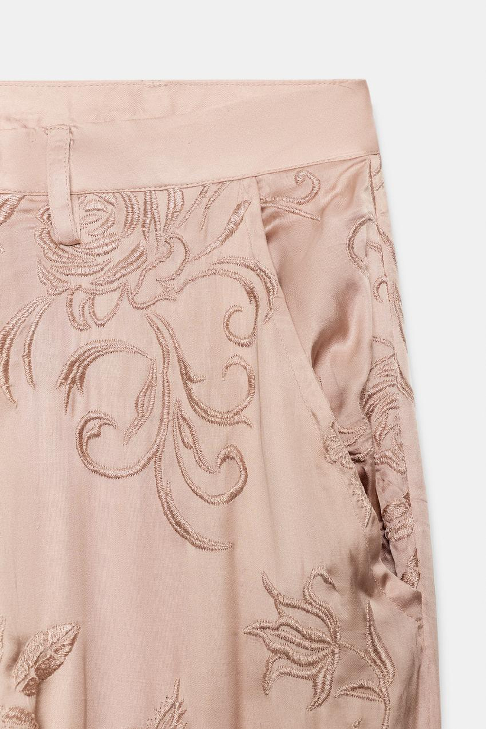 ZARA БРЮКИ КАРГО С ВЫШИВКОЙ — ZW COLLECTION, РОЗОВЫЙ