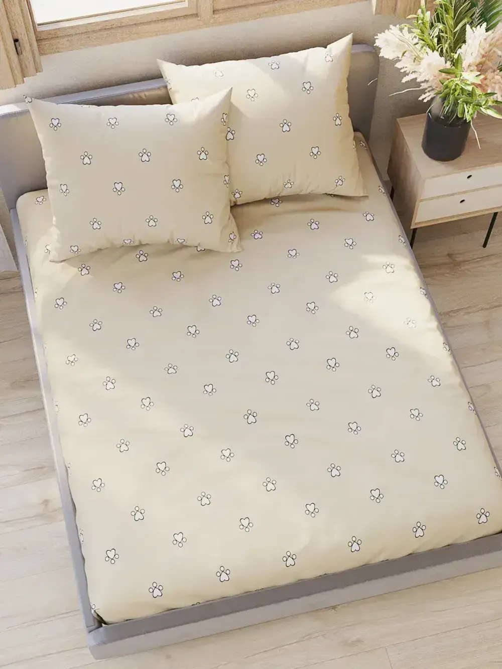 Постельное белье "КОТИКИ/КОТИКИ (компаньон)" евро наволочки 50х70 2шт Простынь на резинке 180х200 см Пододеяльник 200х215 см Сказка сатин