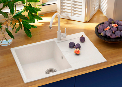 Мойка POLYGRAN GALS-760 белый хлопок №36, смеситель SKS5 белый хлопок