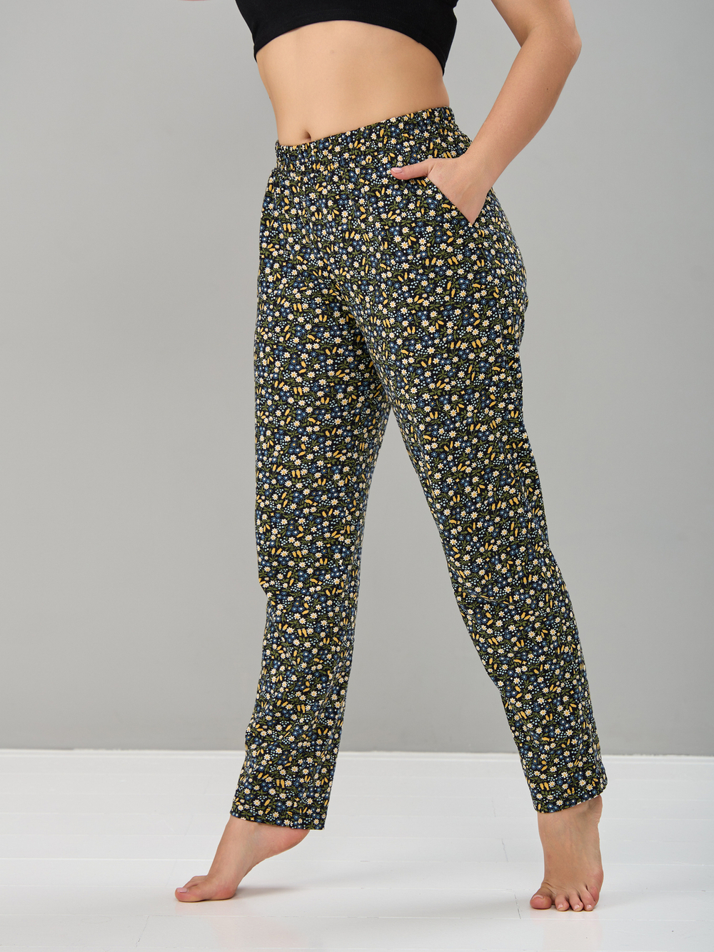 Брюки Б-18/тюльпаны-бирюзаромашки