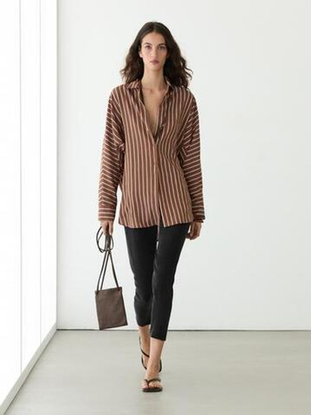 Massimo Dutti Струящаяся рубашка в полоску с рукавами «летучая мышь», пестро-коричневый