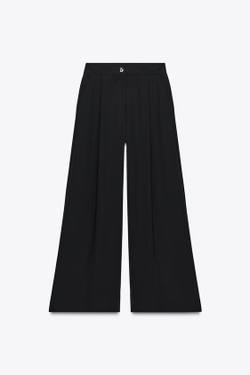 ZARA БРЮКИ-ПАЛАЦЦО С ЗАЩИПАМИ, ЧЕРНЫЙ