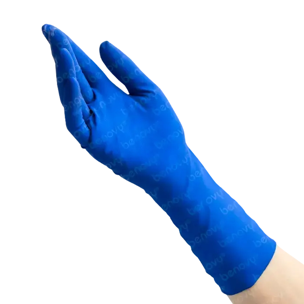 B125K2 Перчатки BENOVY медицинские диагностические (смотровые) одноразовые нестерильные из натурального латекса повышенной прочности, СИНИЕ, S, 25 пар/уп