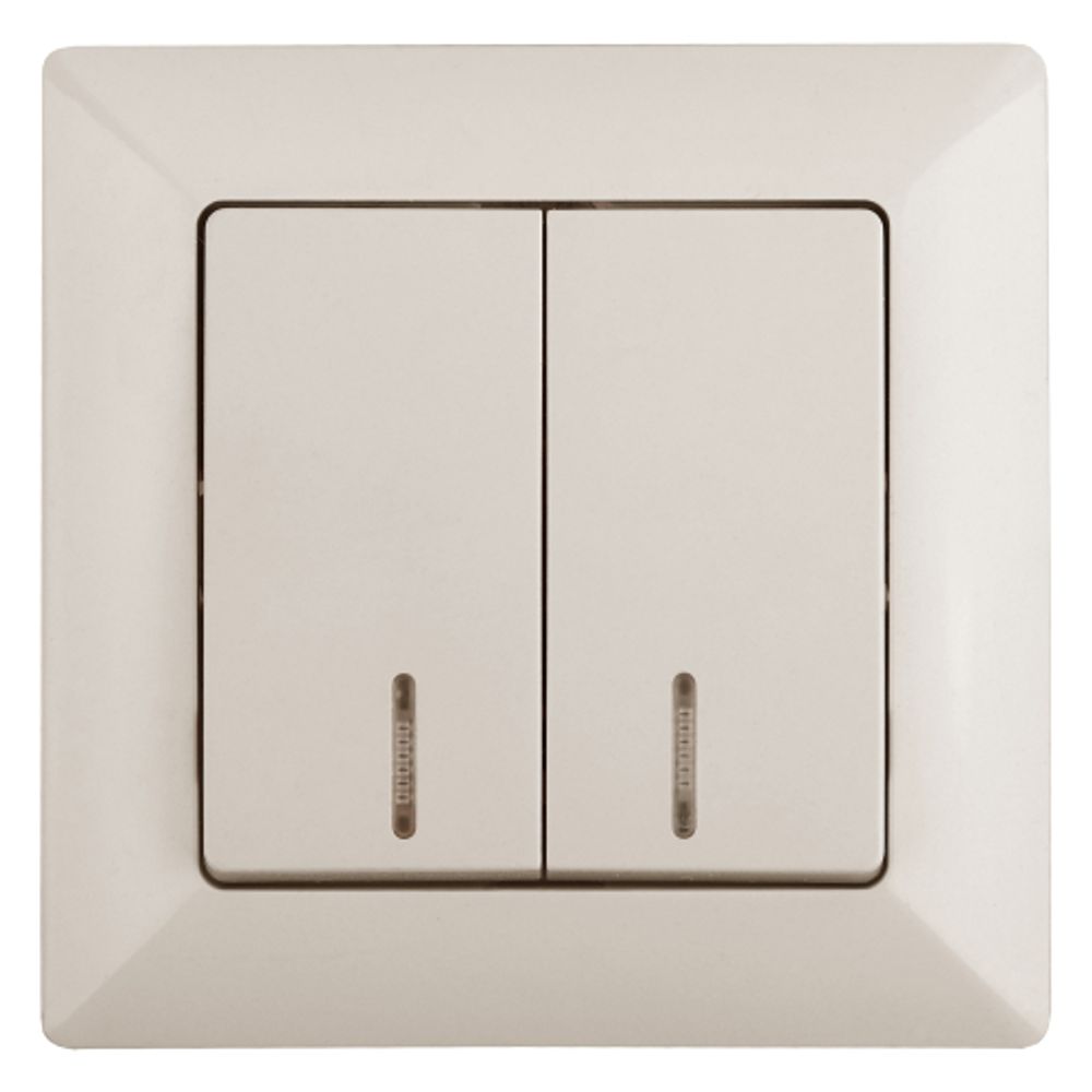 Выключатель Intro Solo 4-105-02 двухклавишный с подсветкой, 10А-250В, IP20, СУ, слоновая кость | Intro Solo