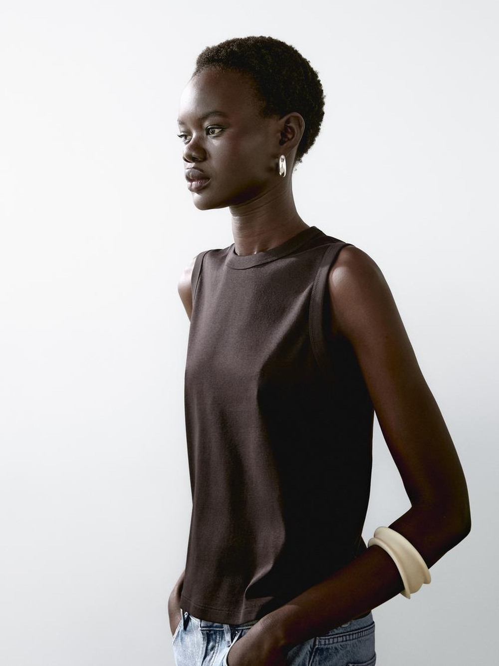 Massimo Dutti Футболка из 100% хлопка без рукавов, жженый