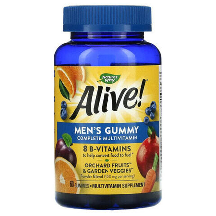 Витаминно-минеральные комплексы Nature's Way, Alive!, полный комплекс мультивитаминов для мужчин в виде жевательныхтаблеток со вкусом фруктов, 60 жевательных таблеток