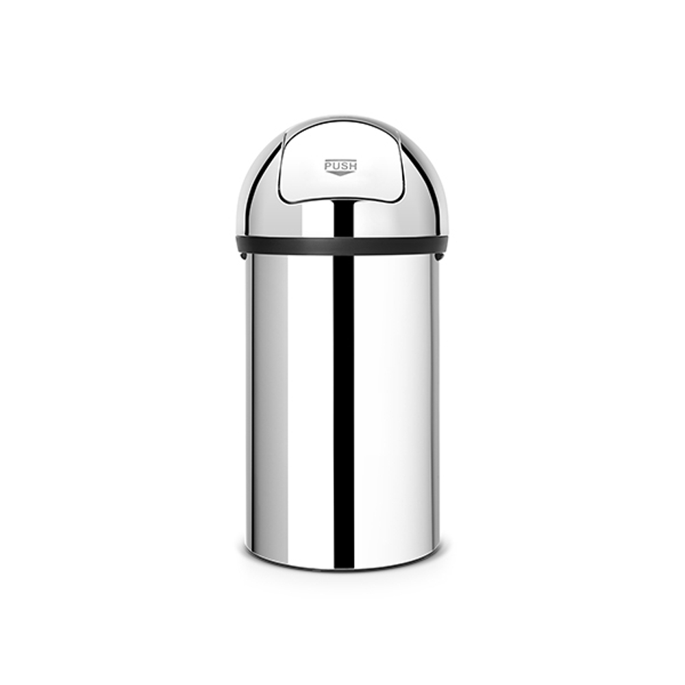 Ведро для мусора Brabantia Push Bin с нажимной крышкой полированная сталь 60л вид спереди