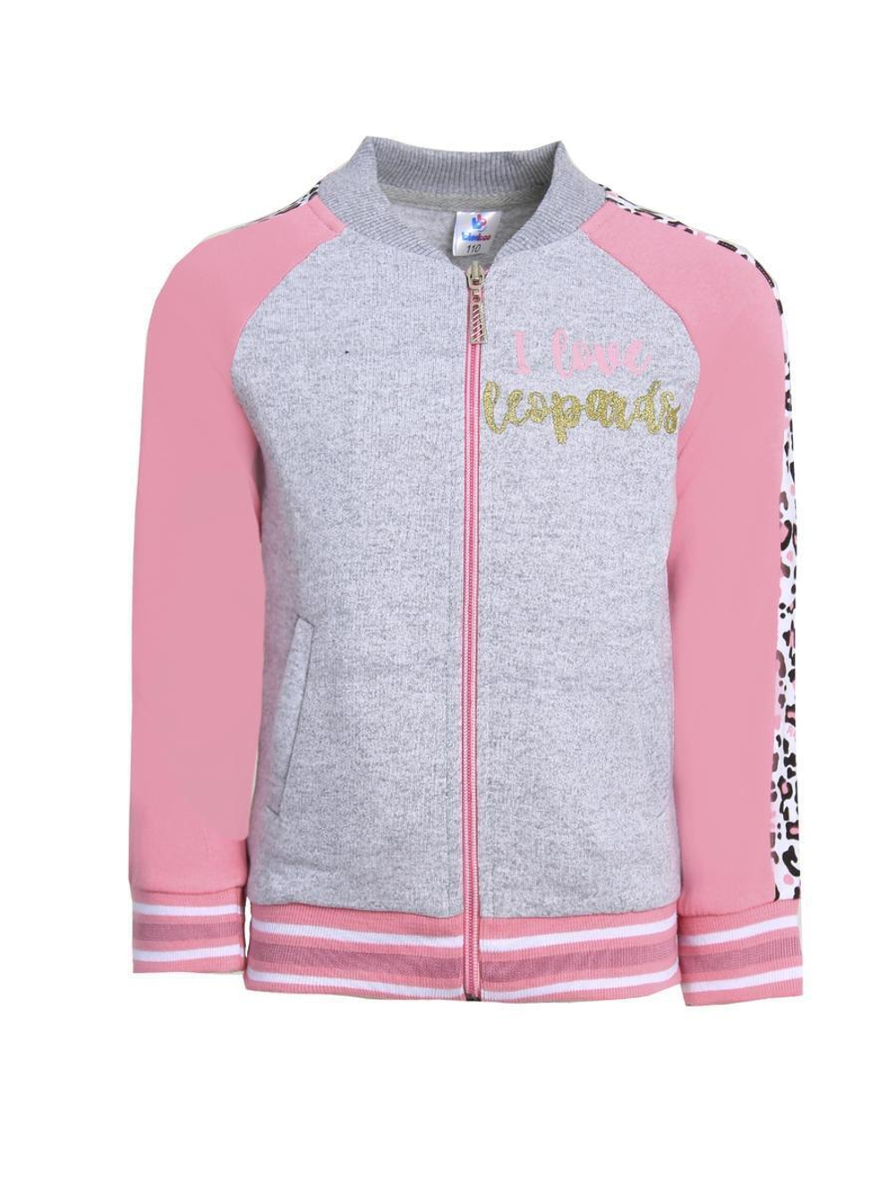 Толстовка для девочек футер, Розовый леопард, р.122 меланжево-серый (Ивашка)