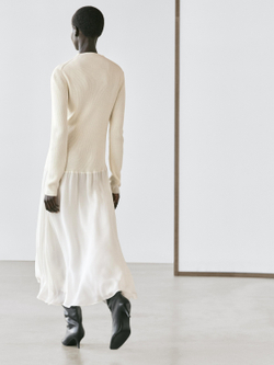 Massimo Dutti Трикотажное платье с декоративной отделкой в тон, натуральный/кремовый