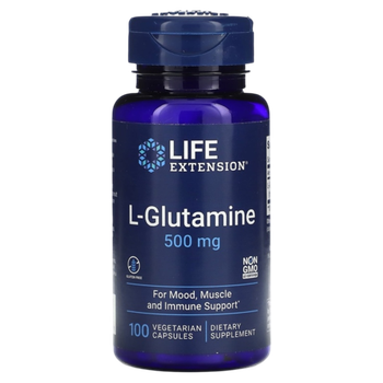 Life Extension L-Glutamine 500 mg 100 Veg Caps , Глютамин