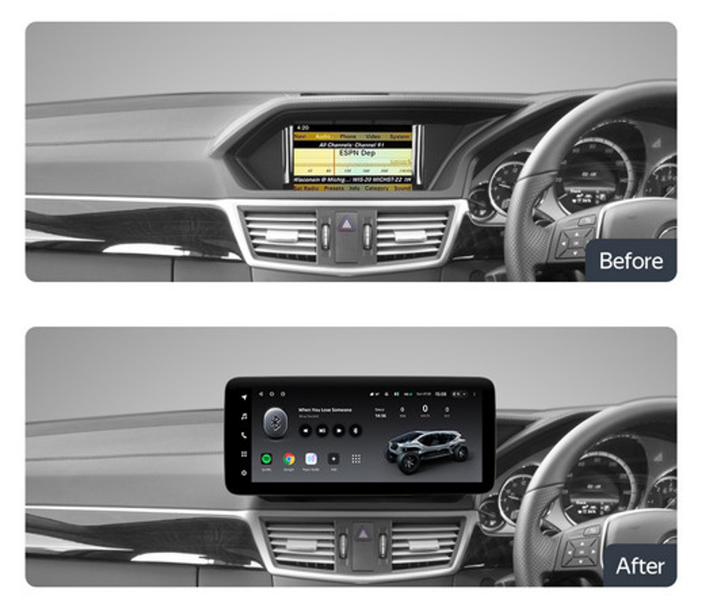 Магнитола Mercedes-Benz E W212 седан правый руль 2009-2012 NTG 4.0 - Teyes LUX ONE 360 монитор 12.3" 2K QLED на Android 10, 6Гб+128Гб, CarPlay, 4G SIM-слот, 4 камеры в комплекте