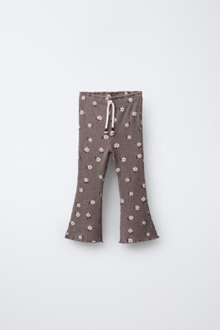 ZARA МЯГКИЕ РАСКЛЕШЕННЫЕ БРЮКИ С ПРИНТОМ, КОРИЧНЕВЫЙ МЕЛАНЖ