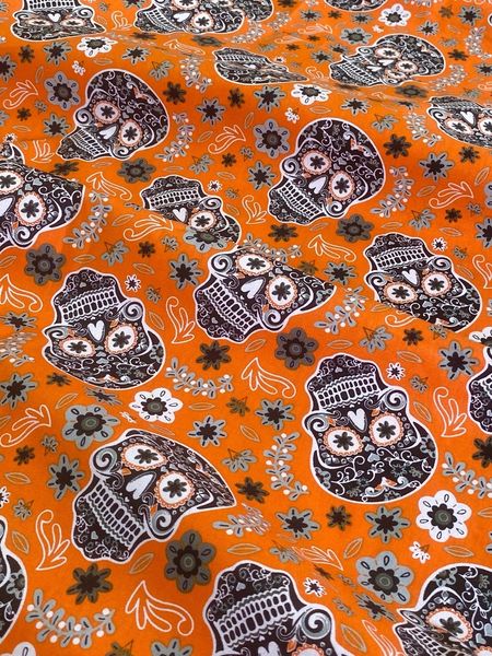ЧЕРЕПА, оранжевые, отрез 45 см,  100% хлопок Handmade Fabrics 4
