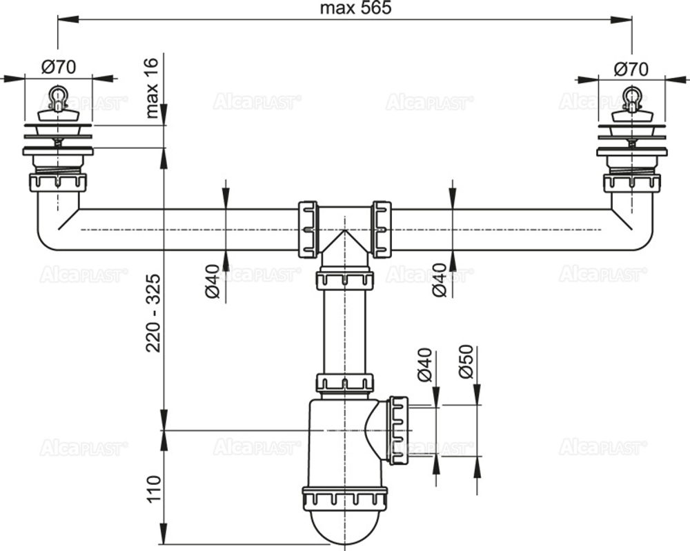 Сифон для мойки AlcaPlast A449-DN50/40