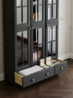 Шкаф витрина 3 двери 2 ящика Бритта из массива сосны, серый