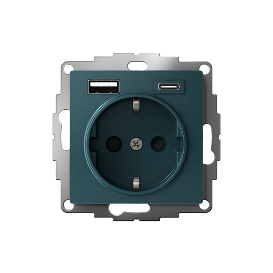 Розетка AtlasDesign 16А с 2-мя заряд. устройствами USB тип A+C 5В/2.4А 2х5В/1.2А механизм изумруд SE ATN000832