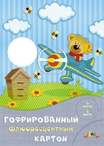 Картон цветной А4 4л, 4цв "Крутой" гофрированный флуоресцентный в папке (Апплика)